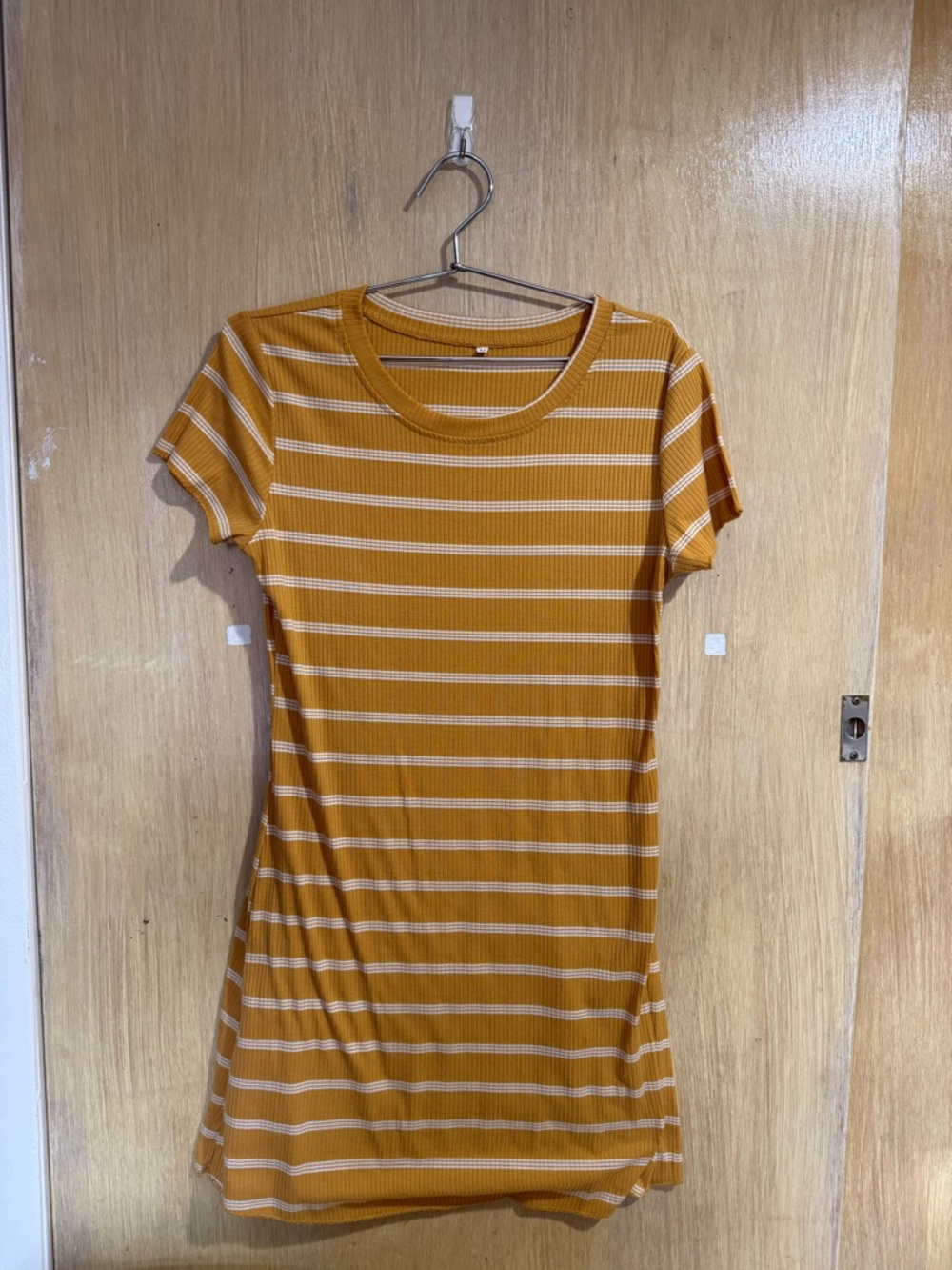 Mustard Stripe Short Sleeve Midi Dress - Women